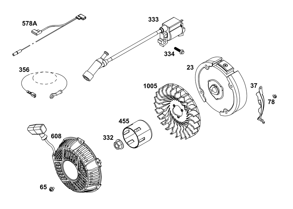 Flywheel, Ignition, And Starter Group Diagram and Parts List for 130G32-0166-H5 100000 - 19Z999 Briggs and Stratton Engine